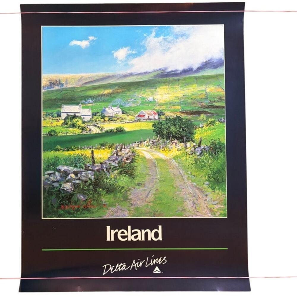 Vintage Delta Air Lines Ireland Travel Poster by Edmund Sullivan, 28x22"
